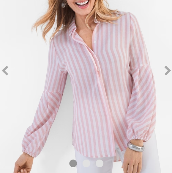 Chico's Tops - Chico's Striped Drama-Sleeve Shirt Women's L Pink White Strips Office Casual